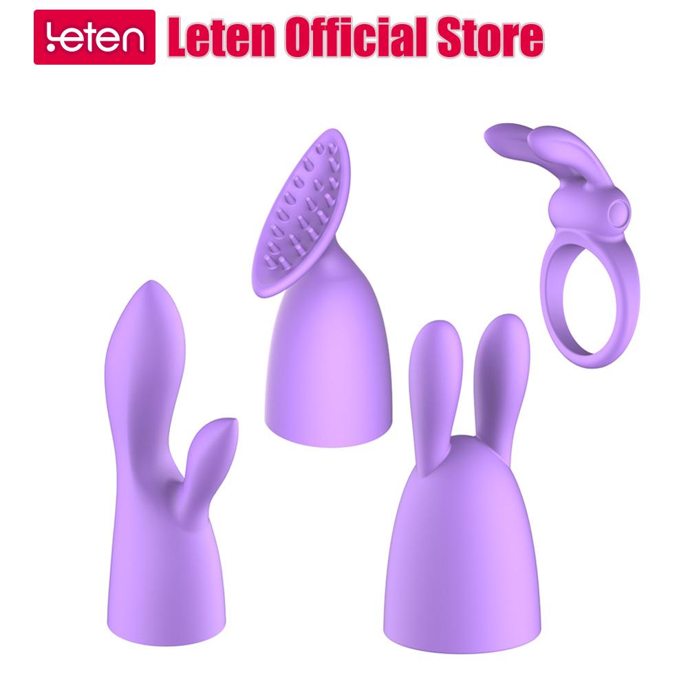 LETEN Silicone Vibrator Cock Ring Head Caps Finger G-spot Rabbit Massager