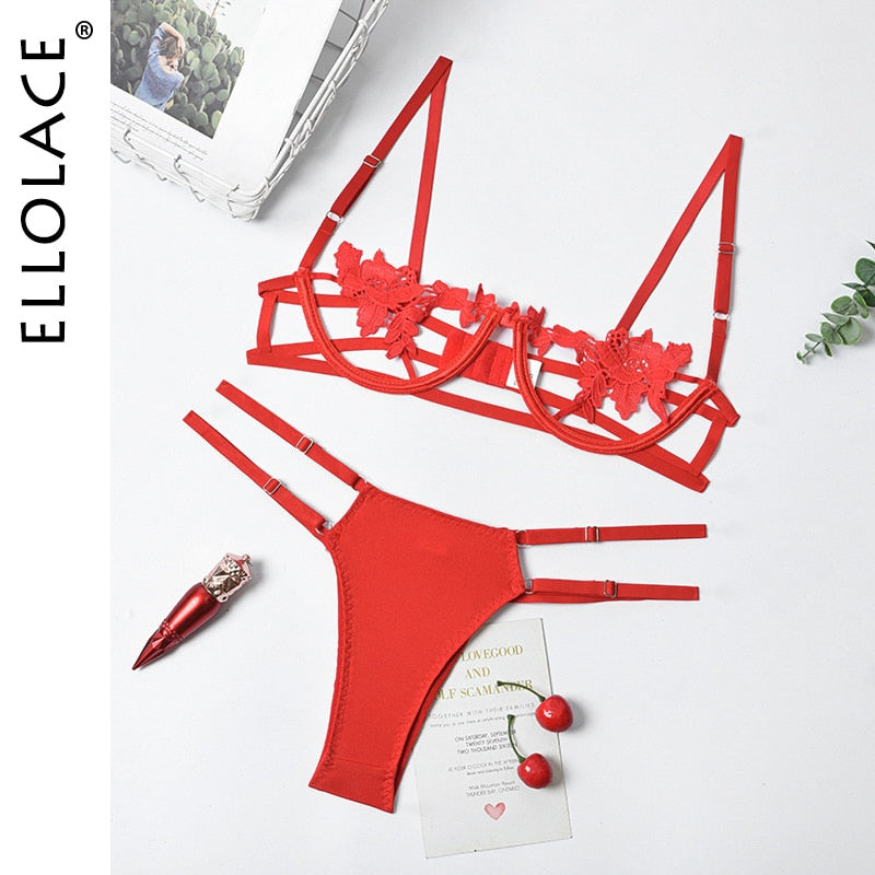 Ellolace Sexy Lingerie Women's Underwear Set See Through Brassiere Lingerie Set Sexy Lace Underwear Bra and Panty Set Wholesale