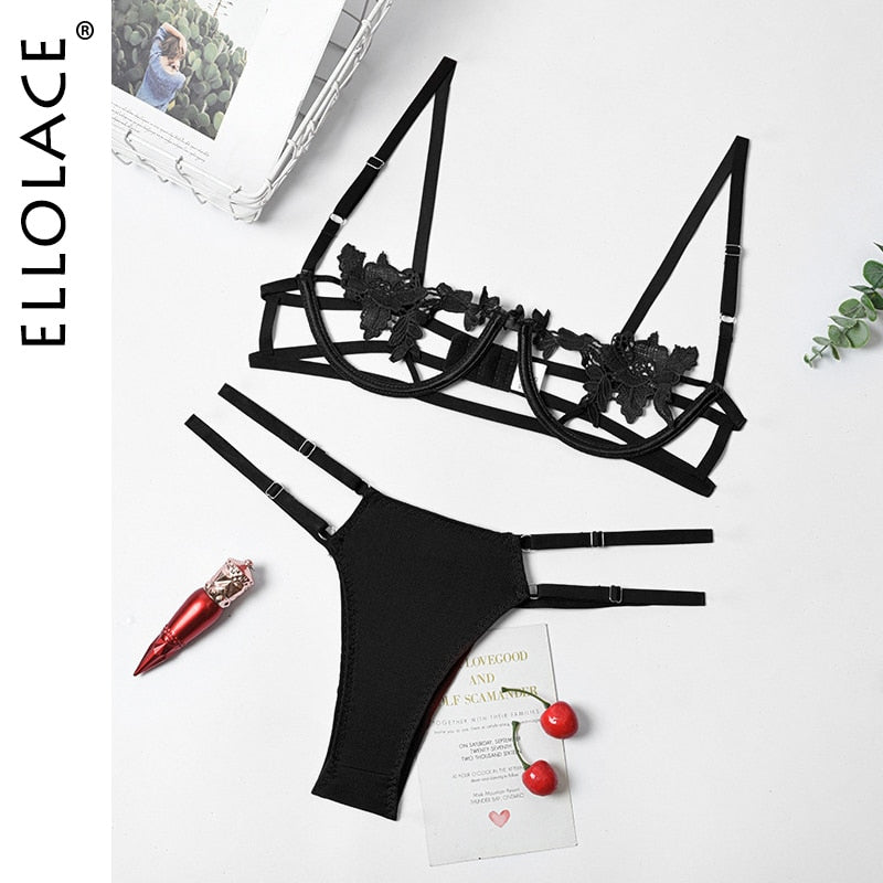 Ellolace Sexy Lingerie Women's Underwear Set See Through Brassiere Lingerie Set Sexy Lace Underwear Bra and Panty Set Wholesale