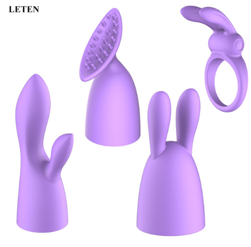 LETEN Silicone Vibrator Cock Ring Head Caps Finger G-spot Rabbit Massager