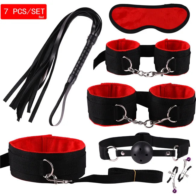 23 Pcs Bdsm Bondage Adult Slave Games Set Sex Handcuffs Whip Mouth Gag Porno Sex Butt Plug Bead Anal Plug Vibrator For Couples